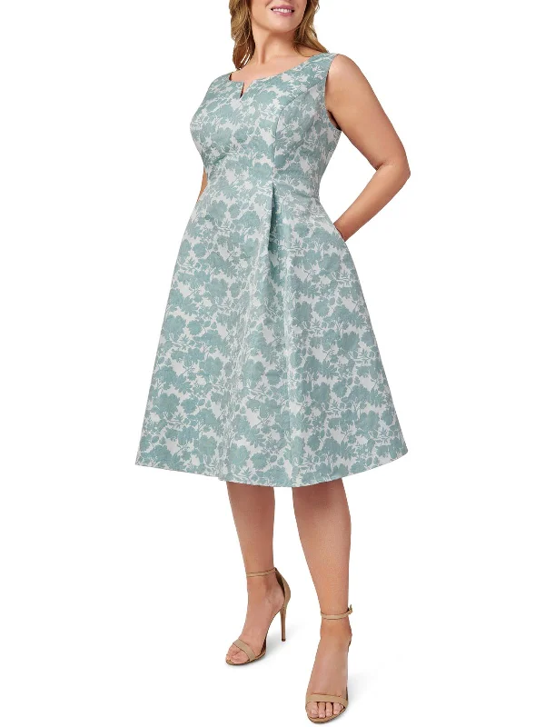 Plus Womens Jacquard Knee-Length Fit & Flare Dress