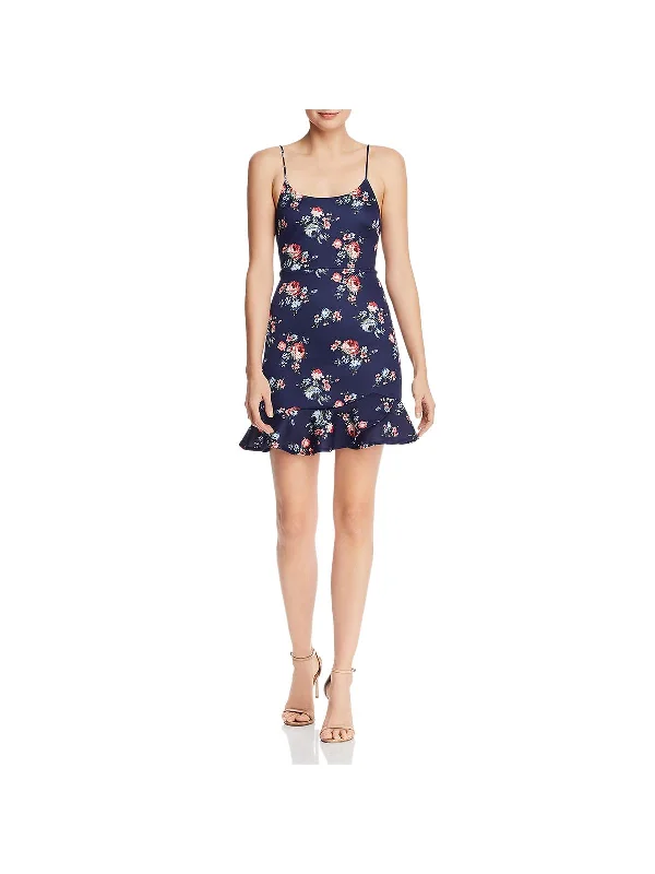 Womens Floral Print Flounce Hem Sheath Dress
