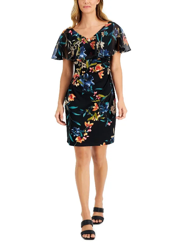 Petites   Womens Floral Mini Cocktail and Party Dress