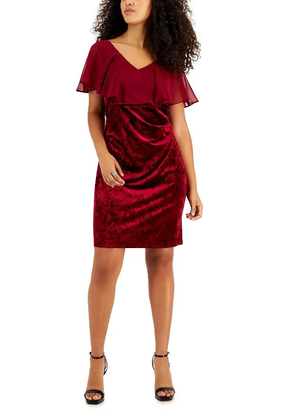 Petites Womens Velvet Mini Cocktail and Party Dress