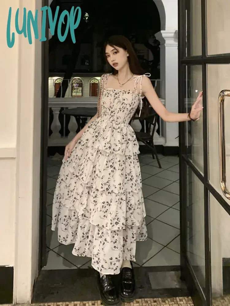 Lunivop Y2k Fairycore White Graduation Dress Women Korean Style One Piece Slip Floral Dresses Vintage Long Prom Vestidos Summer