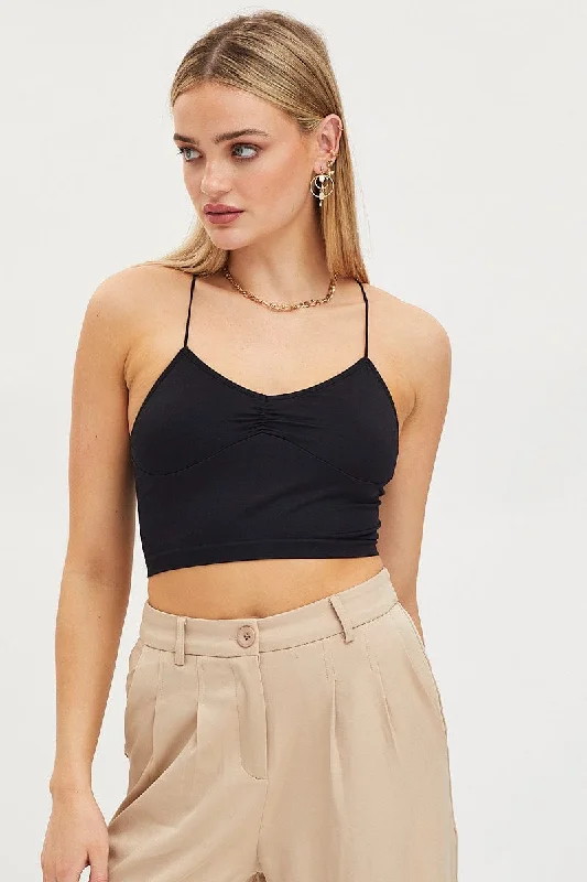 Black Singlet Crop Top Seamless