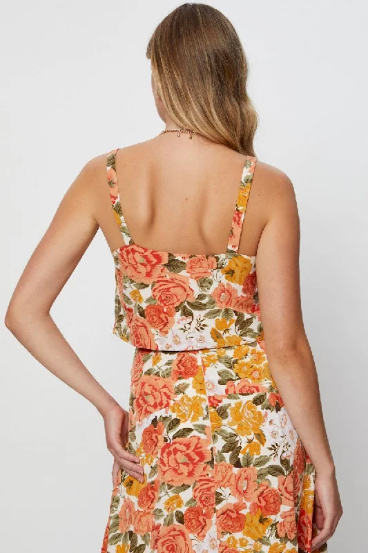 Floral Print Crop Top Sleeveless