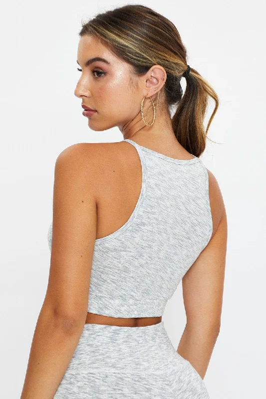 Grey Racer Neck Sports Crop Top