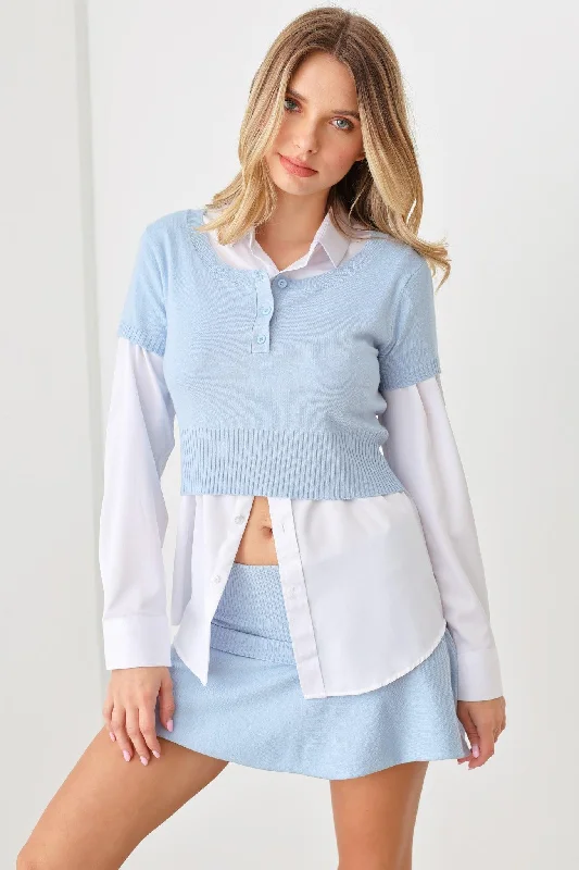 Sweater-Knit Short Sleeve Crop Top & Mini Skirt Set