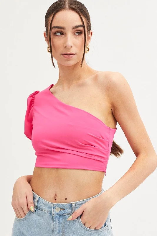 Pink One Shoulder Crop Top