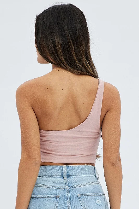 Pink One Shoulder Crop Top