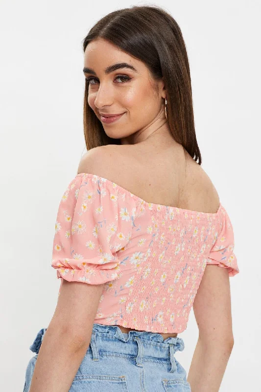 Print Eco Pink Floral Crop Top