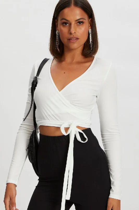 White Self Tie Wrap Crop Top