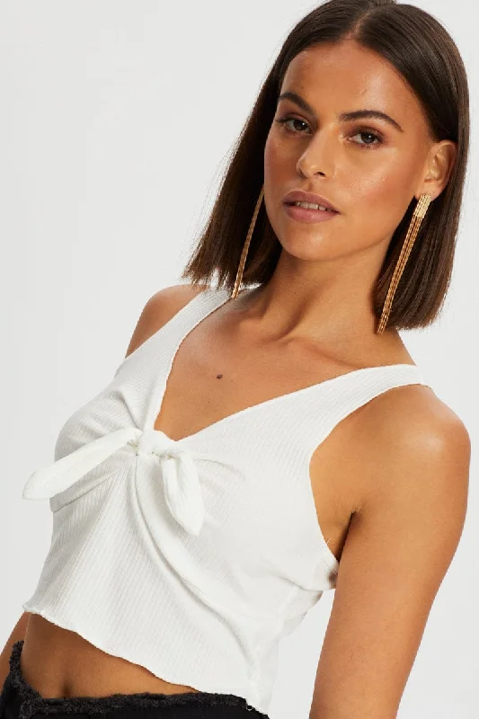 White Tie Front Crop Top