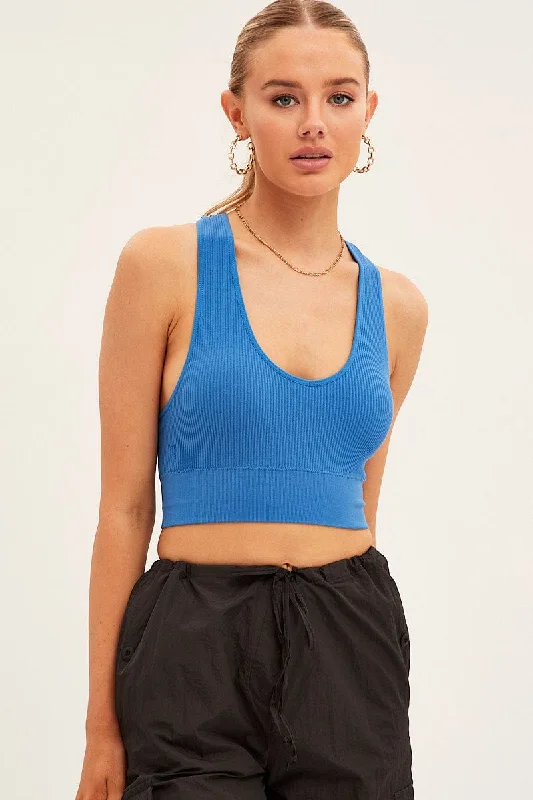 Blue Seamless Crop Top Bralette