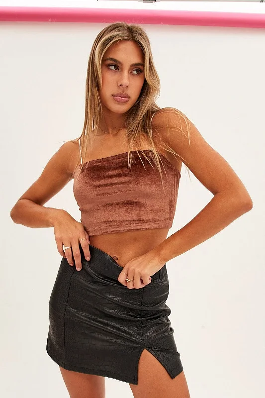 Brown Velour Singlet Lounge Crop Top