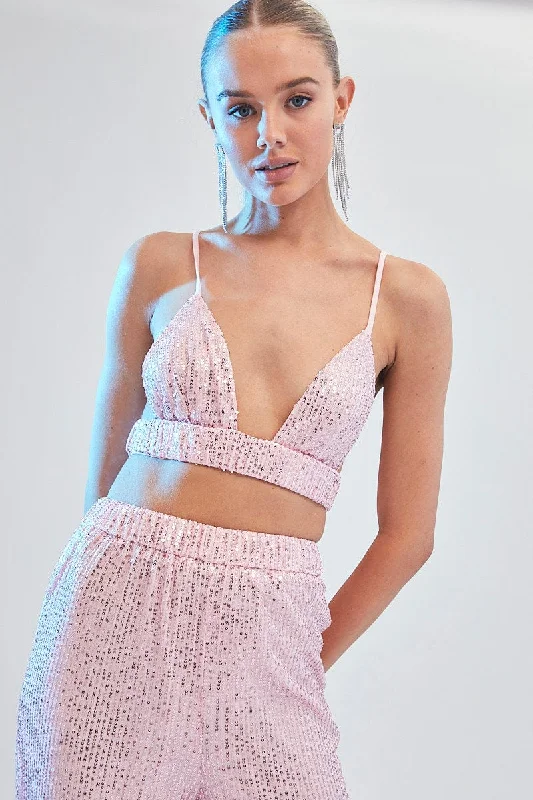 Pink Sequin Bralette Crop Top