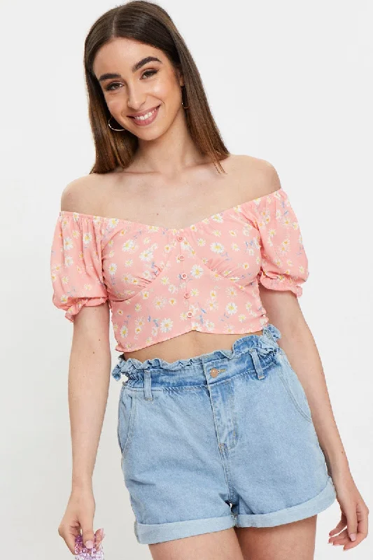 Print Eco Pink Floral Crop Top