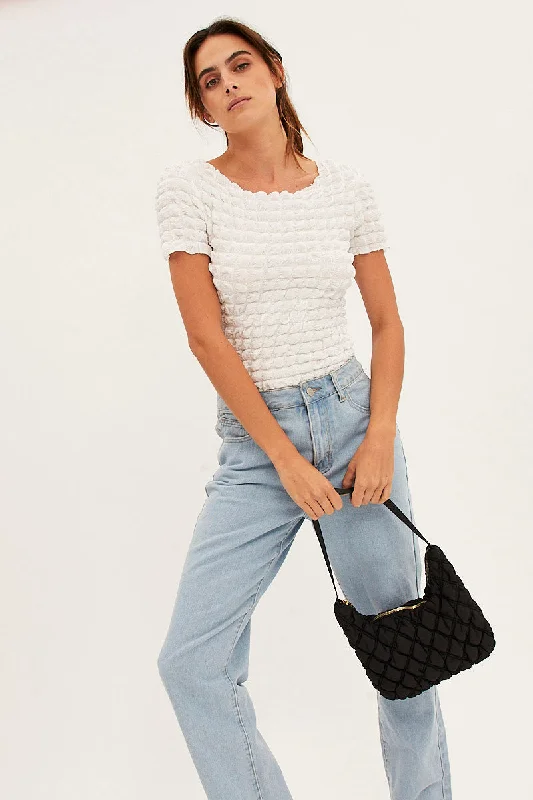 White Textured Crop Top