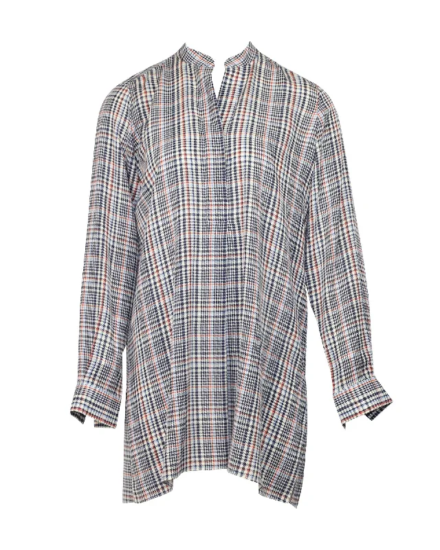 Multicolor Plaid Silk Long-Sleeve Shirt Dress by Joseph